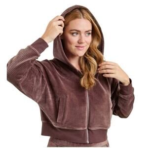 Nuuds Full Zip Ribbed cropped hoodie Chocolate brown